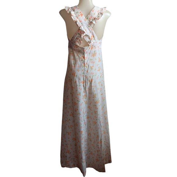 sz 8 Vintage 1970s 1of1 Handmade Floral Sleeveless Maxi Dress Ruffled Cross Back - Picture 2 of 6